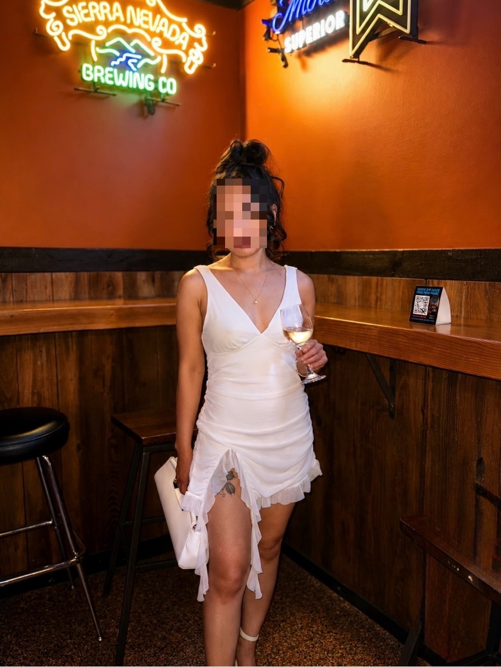 White Ruched V-Neck Dinner Dress - Elegant Home Dining Attire